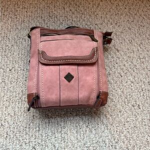Pink and Brown Canvas Messenger Bag with Leather Strap